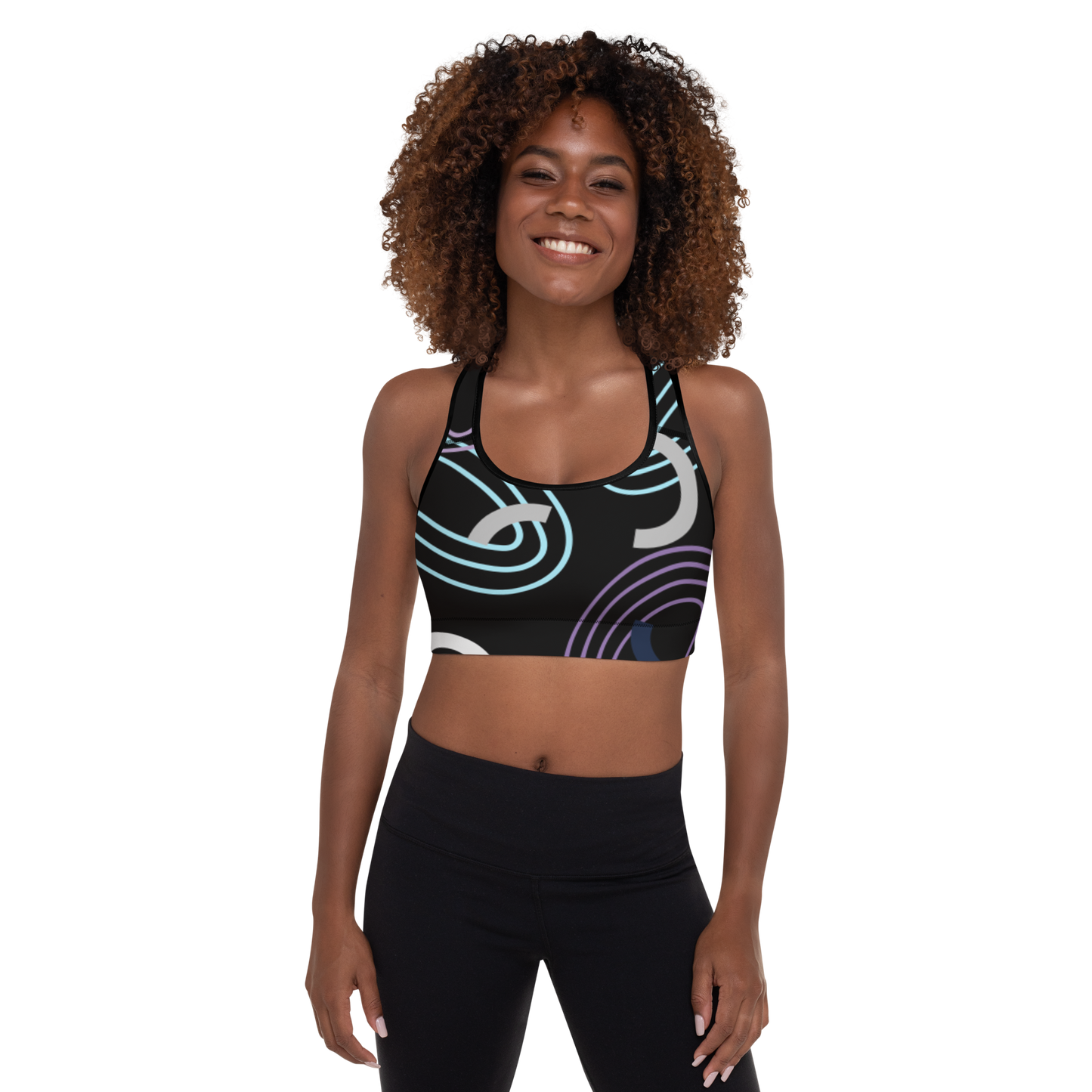 BabyCakes Padded Sports Bra - Circular Black