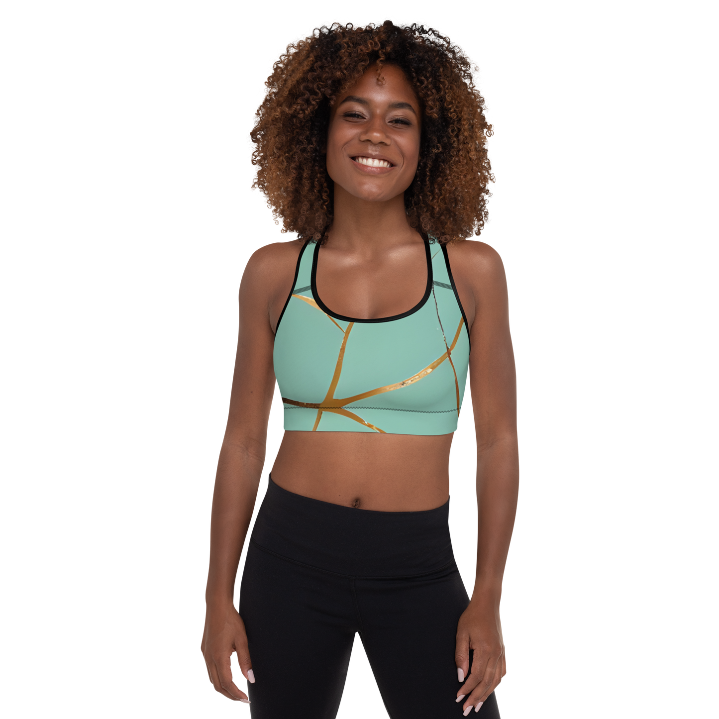 BabyCakes Padded Sports Bra - Teal & Gold