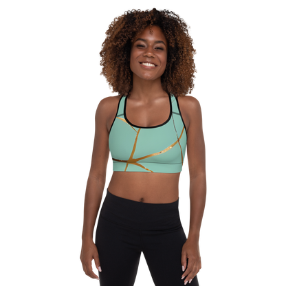 BabyCakes Padded Sports Bra - Teal & Gold