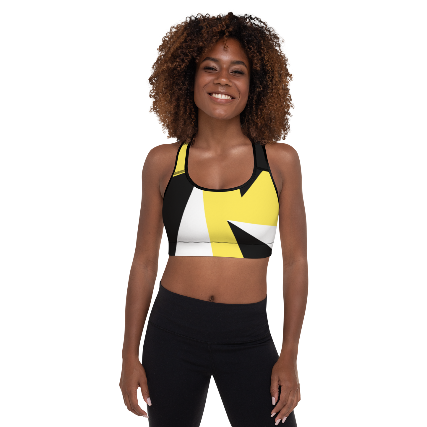 BabyCakes Padded Sports Bra - Black & Yellow