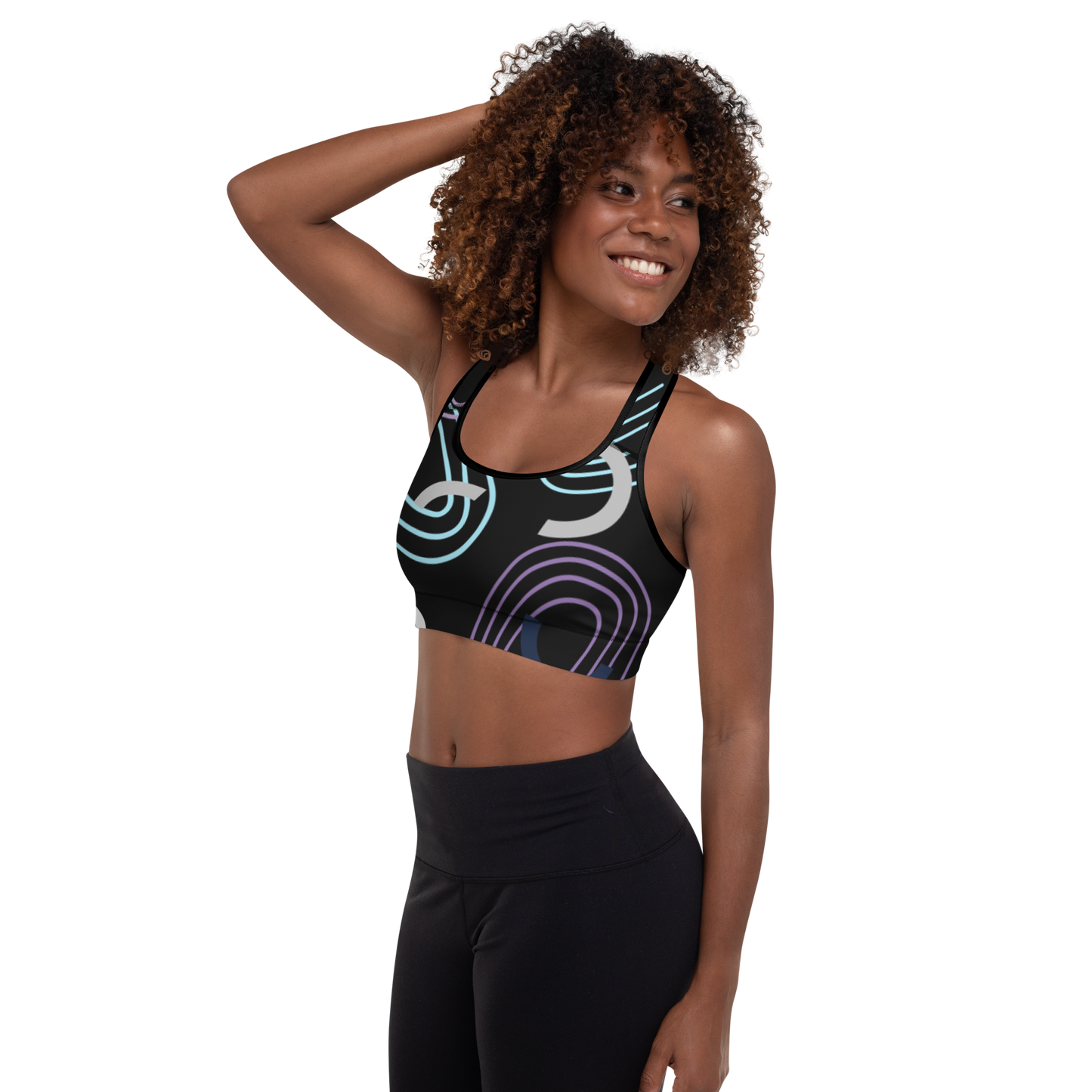 BabyCakes Padded Sports Bra - Circular Black