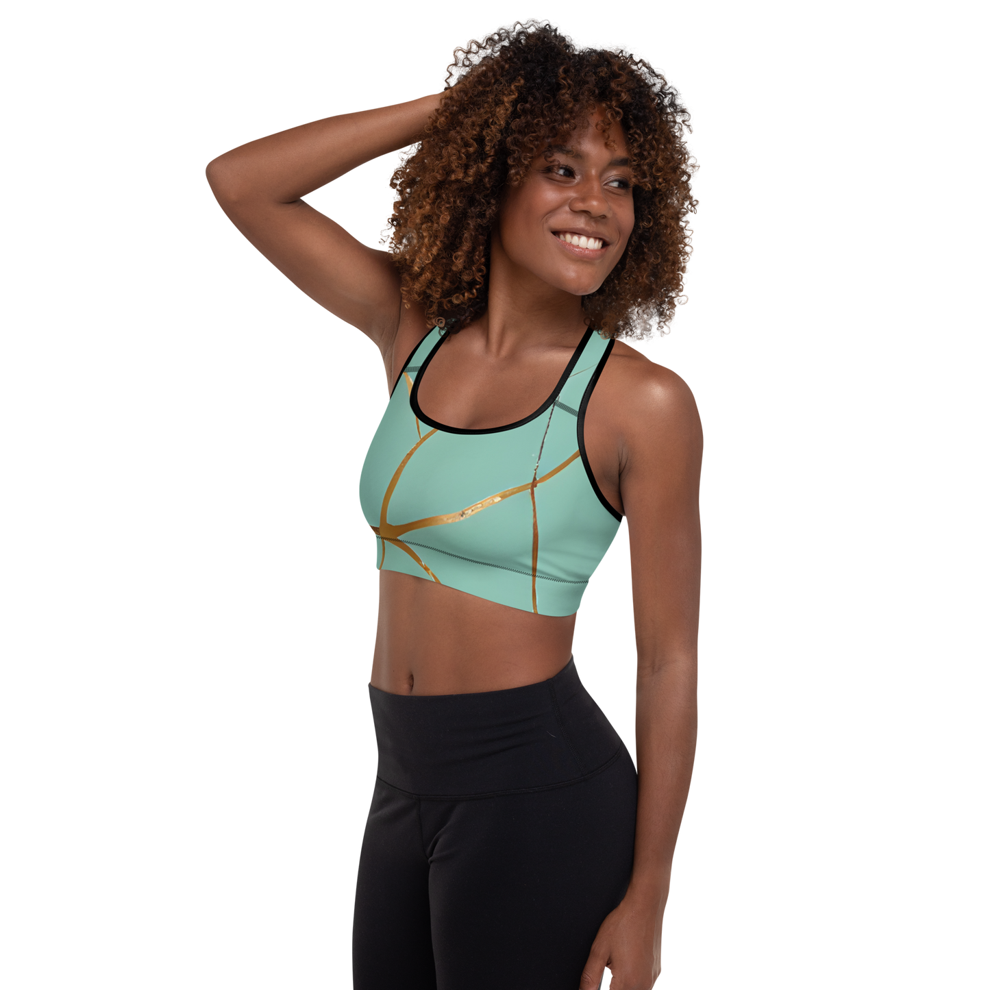 BabyCakes Padded Sports Bra - Teal & Gold