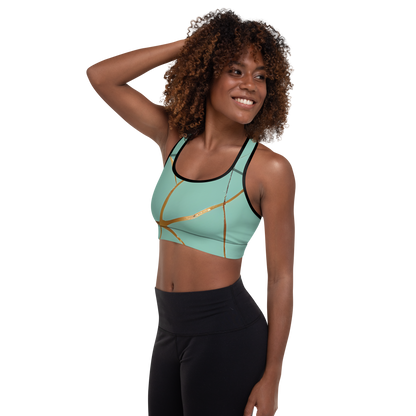 BabyCakes Padded Sports Bra - Teal & Gold