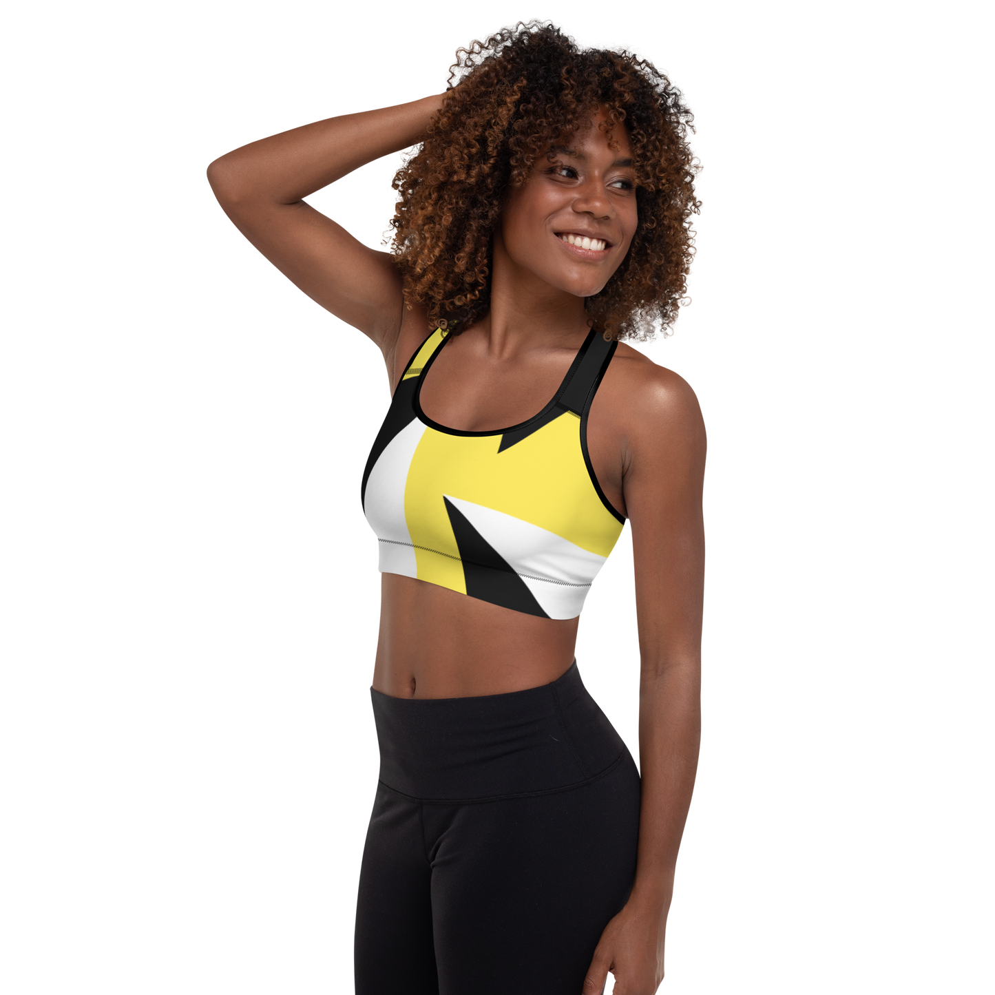 BabyCakes Padded Sports Bra - Black & Yellow