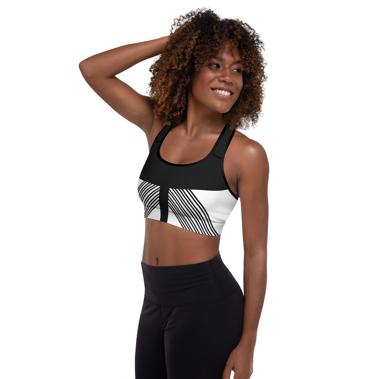 BabyCakes Padded Sports Bra - Black & White Stripe