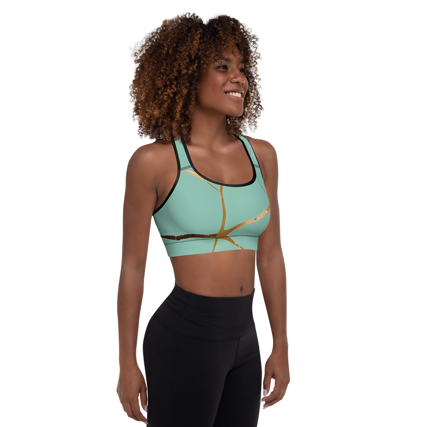 BabyCakes Padded Sports Bra - Teal & Gold