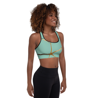 BabyCakes Padded Sports Bra - Teal & Gold