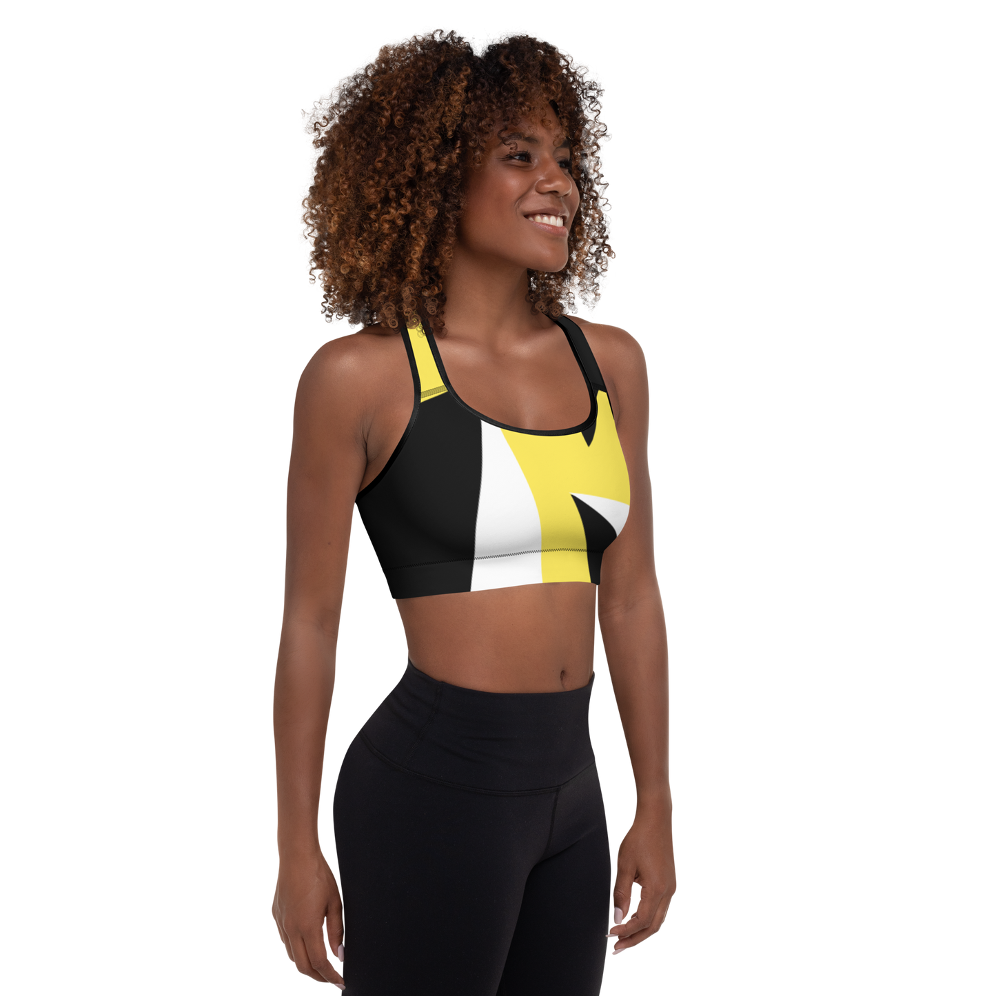 BabyCakes Padded Sports Bra - Black & Yellow