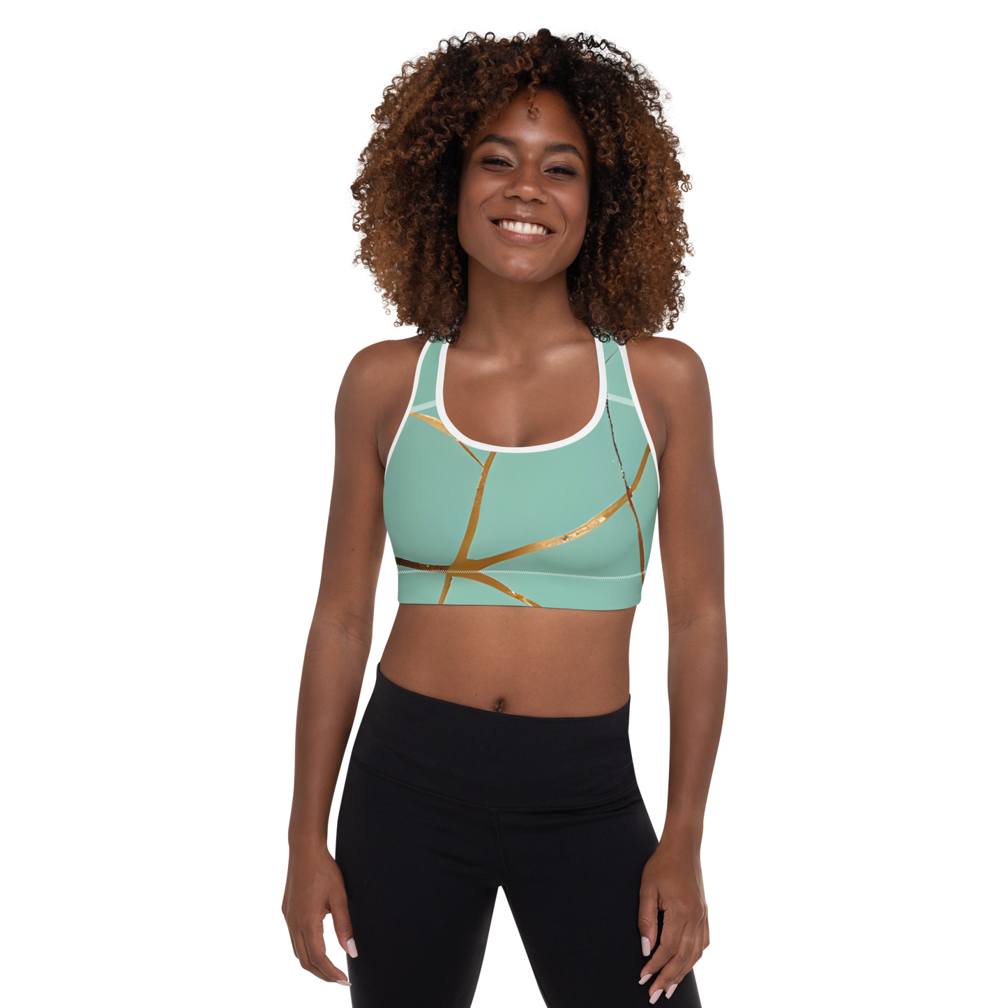 BabyCakes Padded Sports Bra - Teal & Gold