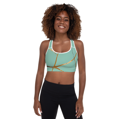 BabyCakes Padded Sports Bra - Teal & Gold