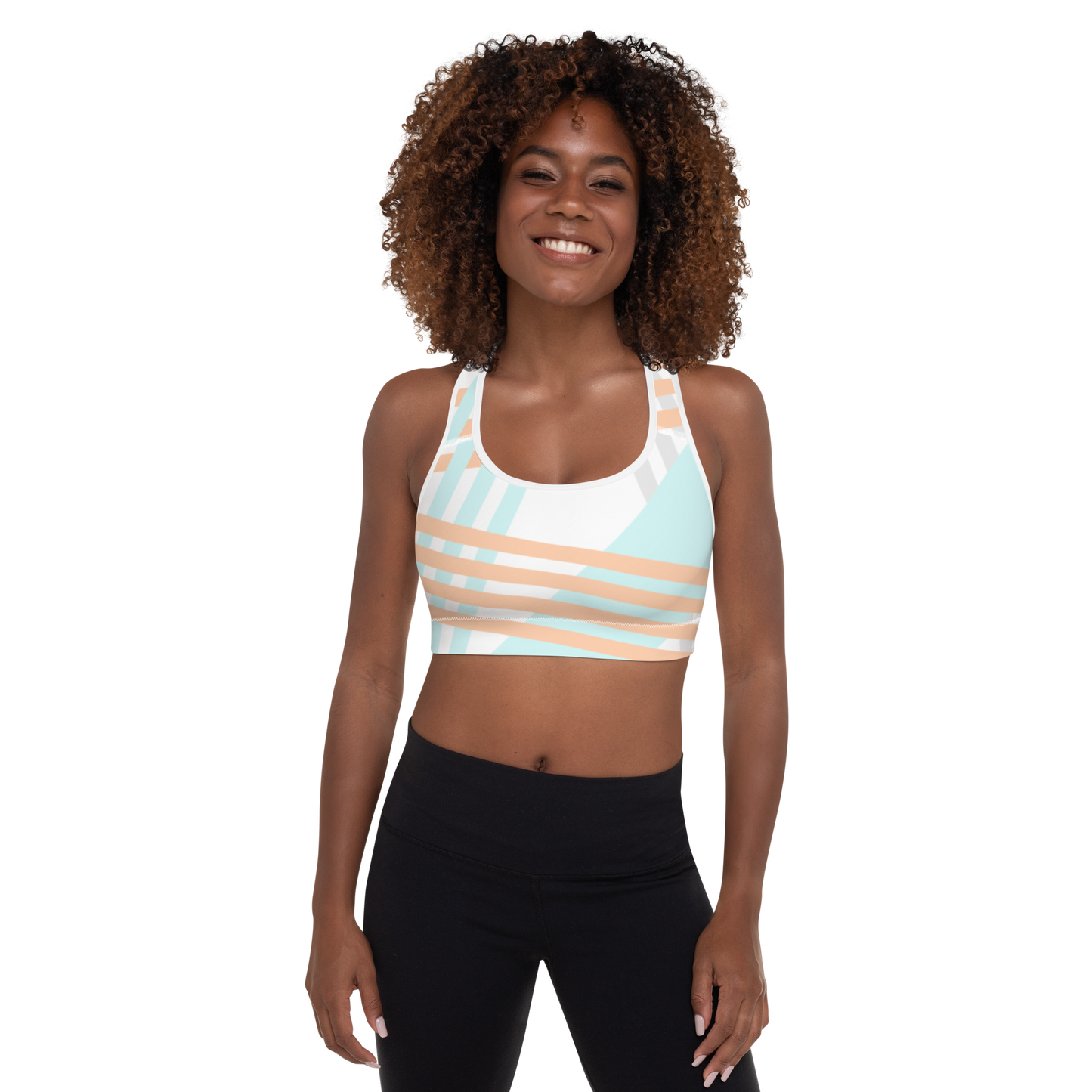 BabyCakes Padded Sports Bra - Blue & Peach Stripe