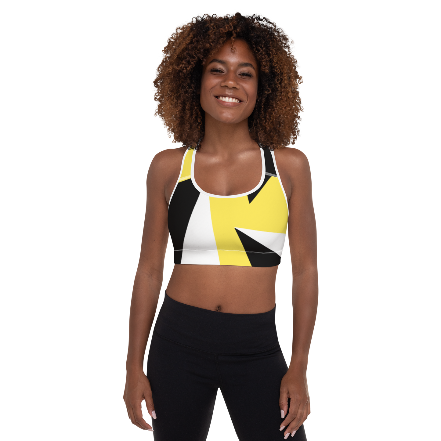 BabyCakes Padded Sports Bra - Black & Yellow