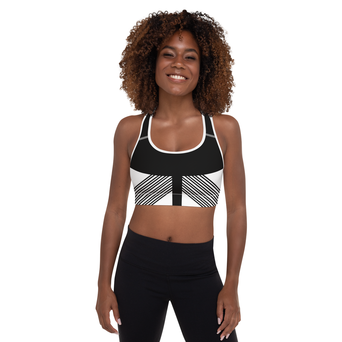 BabyCakes Padded Sports Bra - Black & White Stripe