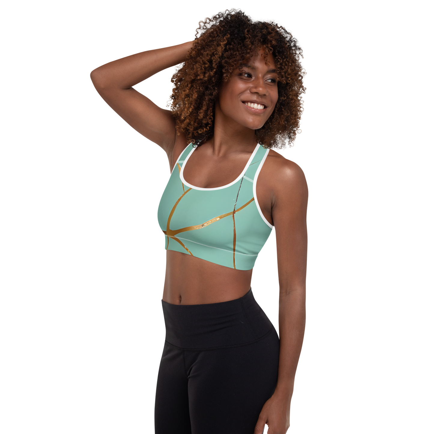 BabyCakes Padded Sports Bra - Teal & Gold