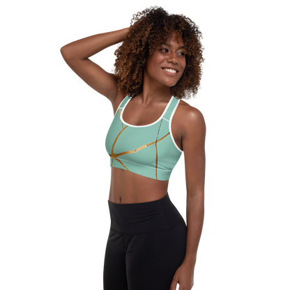 BabyCakes Padded Sports Bra - Teal & Gold