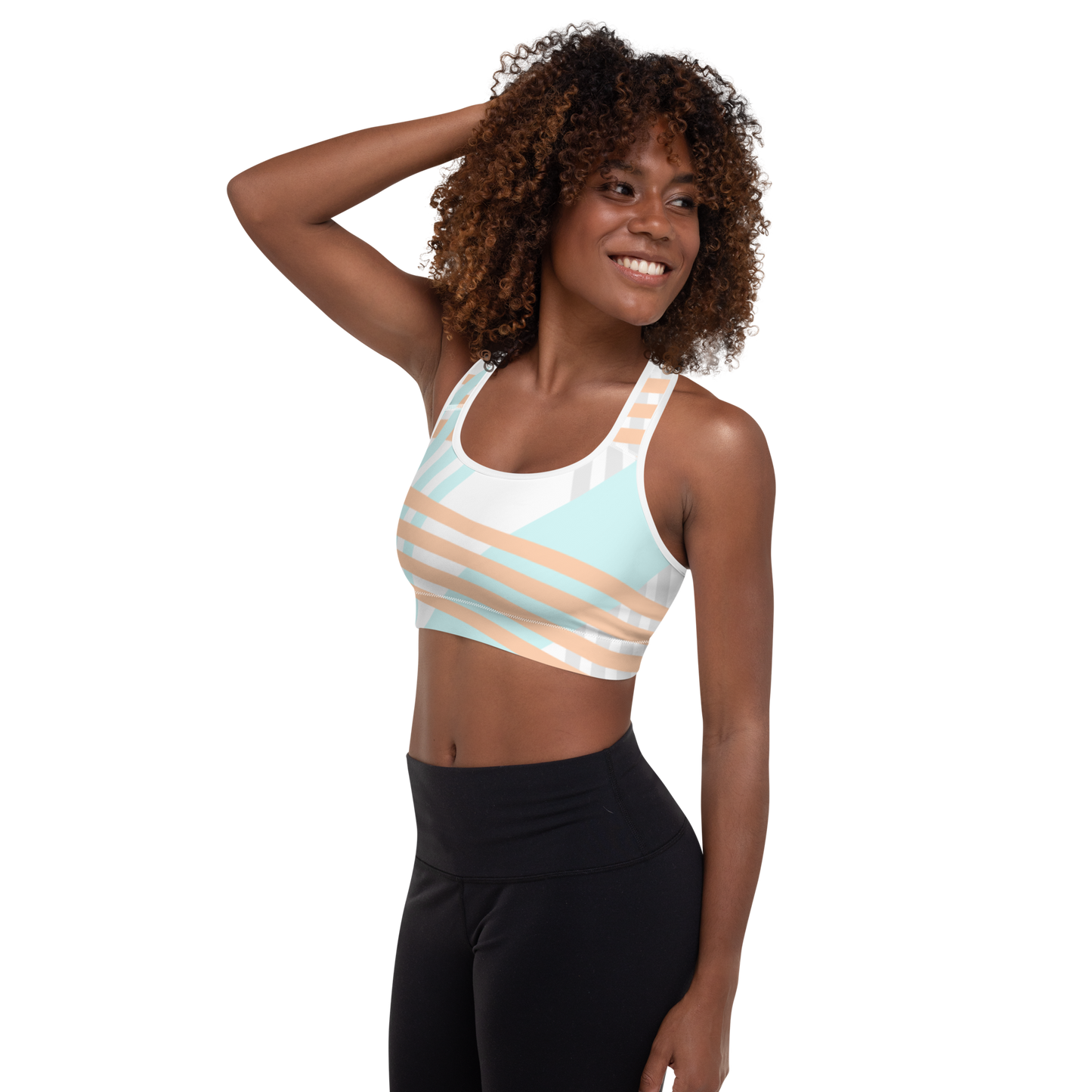 BabyCakes Padded Sports Bra - Blue & Peach Stripe