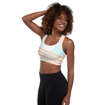 BabyCakes Padded Sports Bra - Blue & Peach Stripe