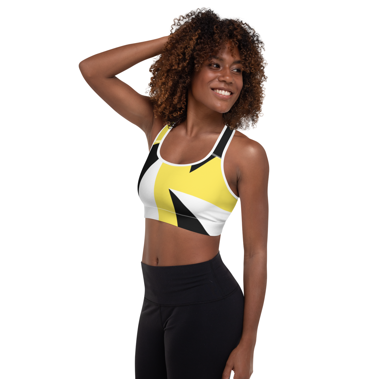 BabyCakes Padded Sports Bra - Black & Yellow