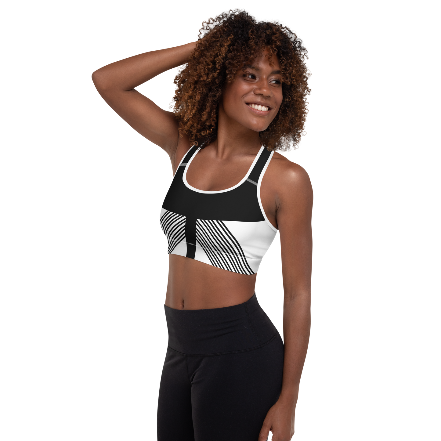 BabyCakes Padded Sports Bra - Black & White Stripe