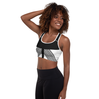 BabyCakes Padded Sports Bra - Black & White Stripe