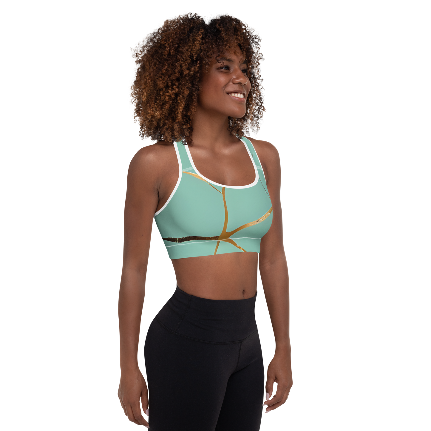 BabyCakes Padded Sports Bra - Teal & Gold