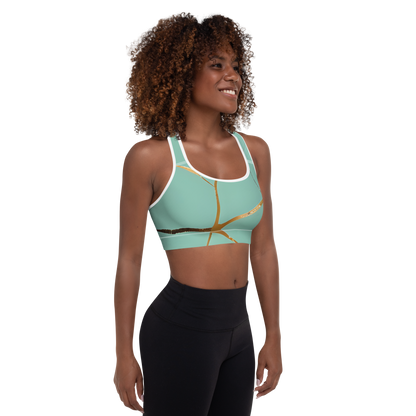 BabyCakes Padded Sports Bra - Teal & Gold