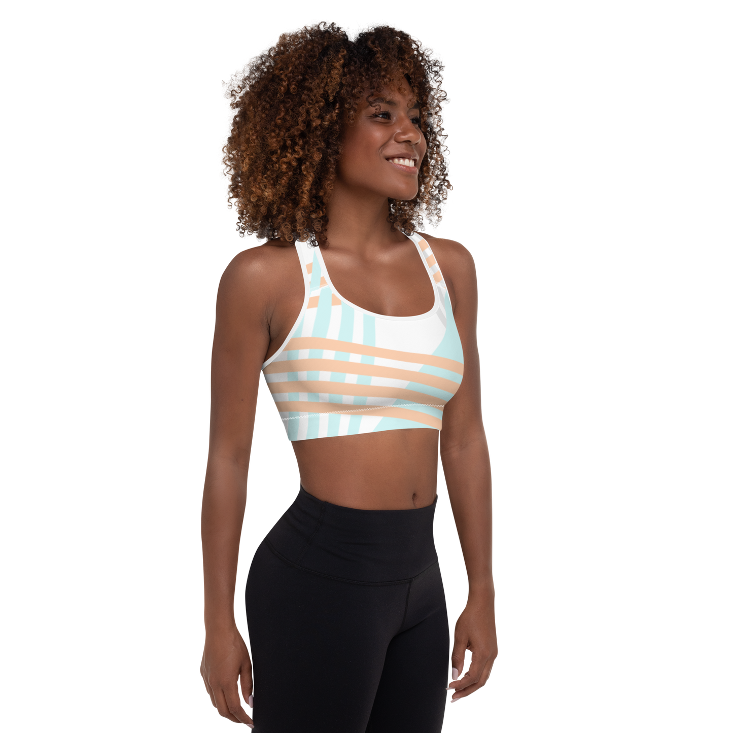 BabyCakes Padded Sports Bra - Blue & Peach Stripe