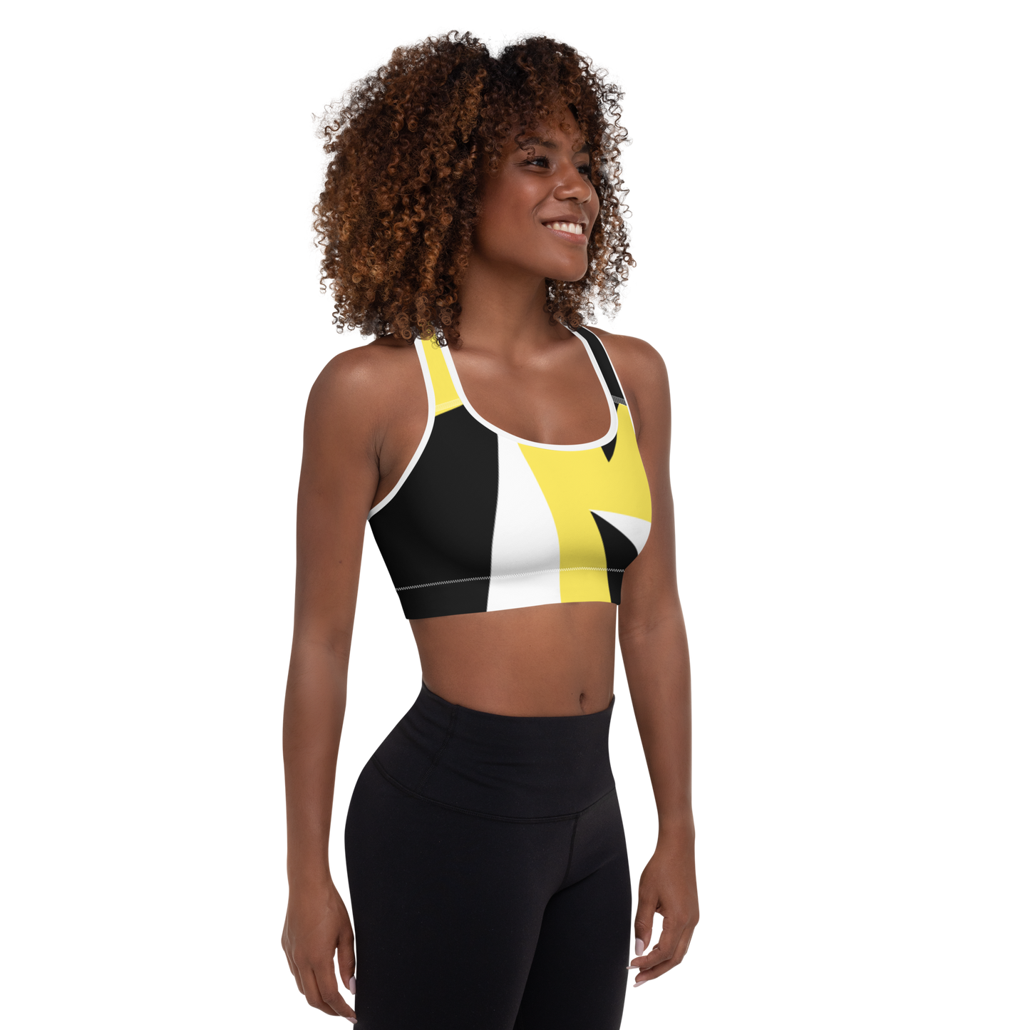 BabyCakes Padded Sports Bra - Black & Yellow