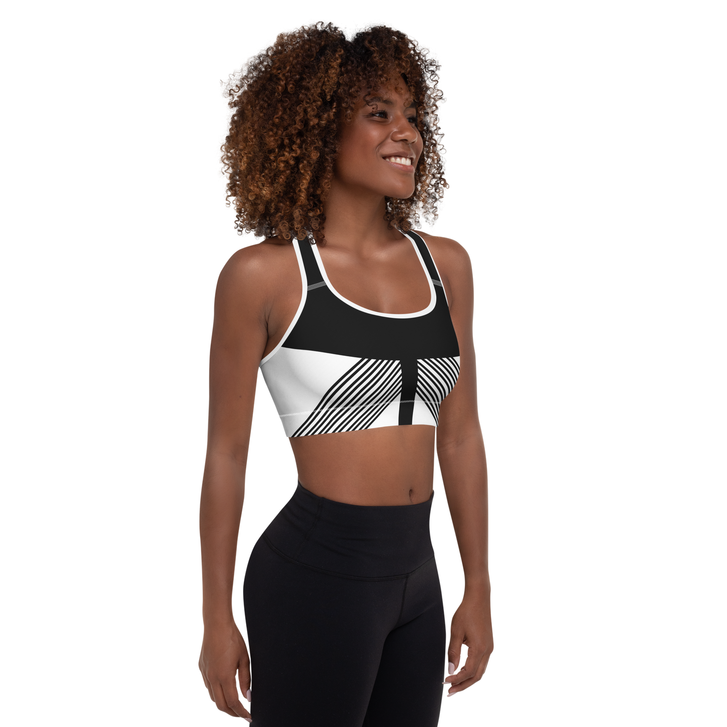 BabyCakes Padded Sports Bra - Black & White Stripe