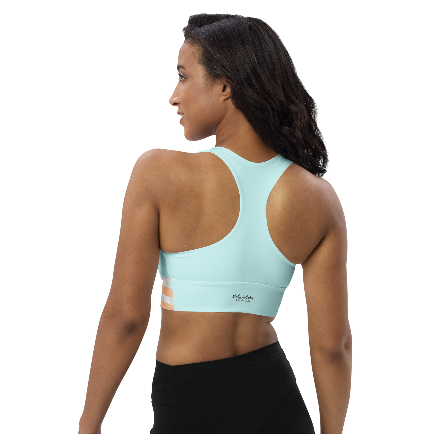 BabyCakes Longline Sports Bra - Blue & Peach Stripe