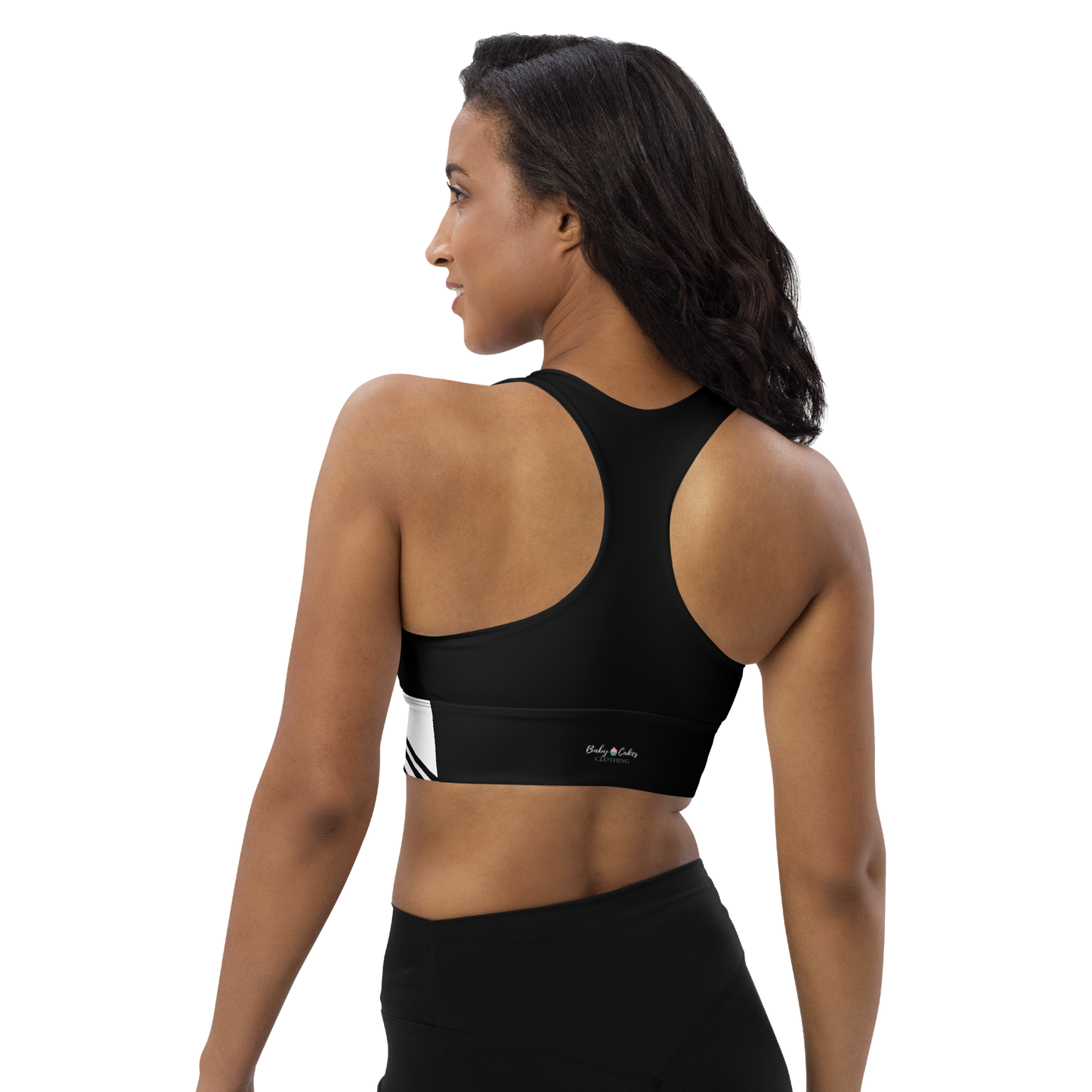 BabyCakes Longline Sports Bra - Black & White Stripe