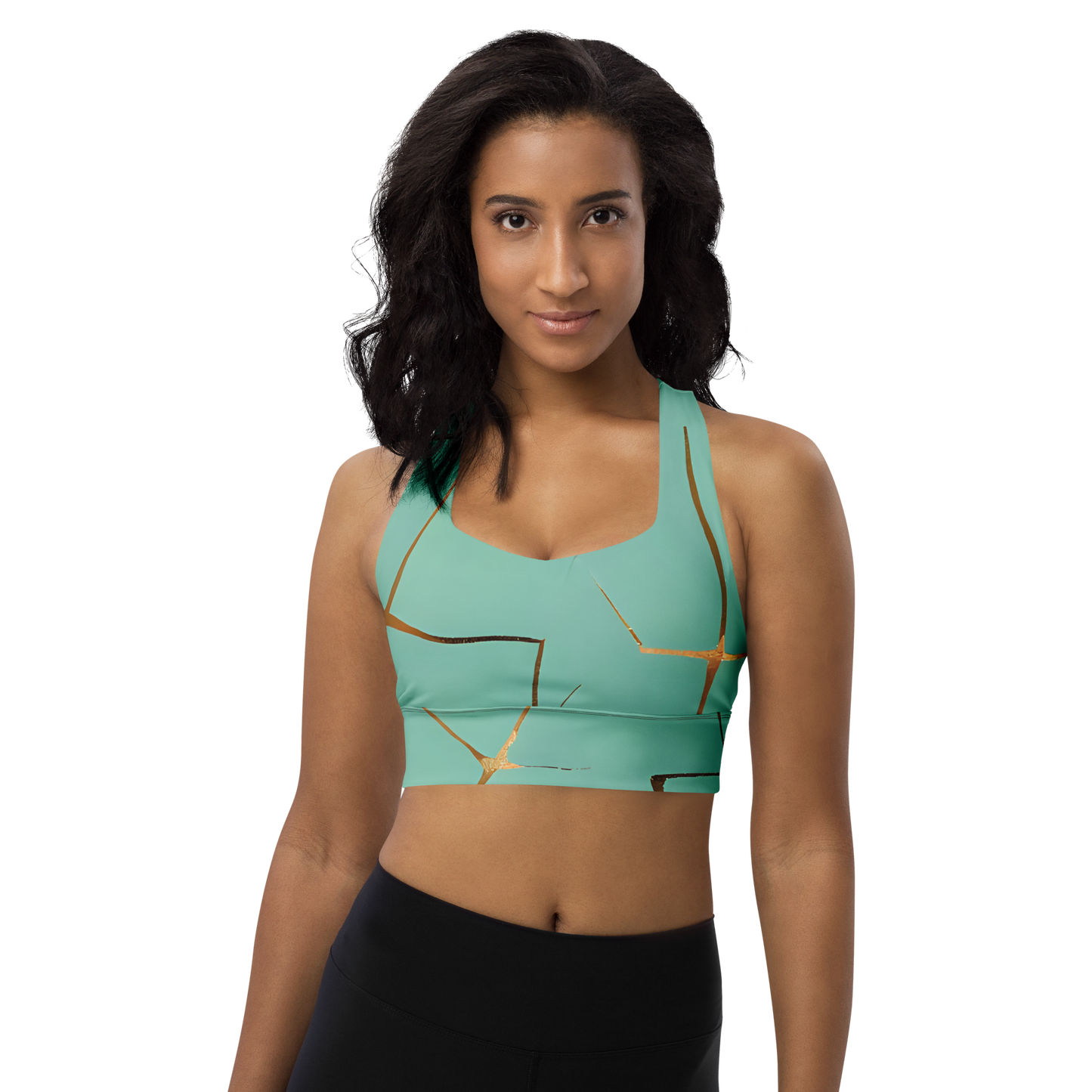 BabyCakes Longline Sports Bra - Teal & Gold