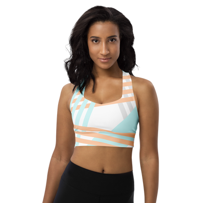 BabyCakes Longline Sports Bra - Blue & Peach Stripe