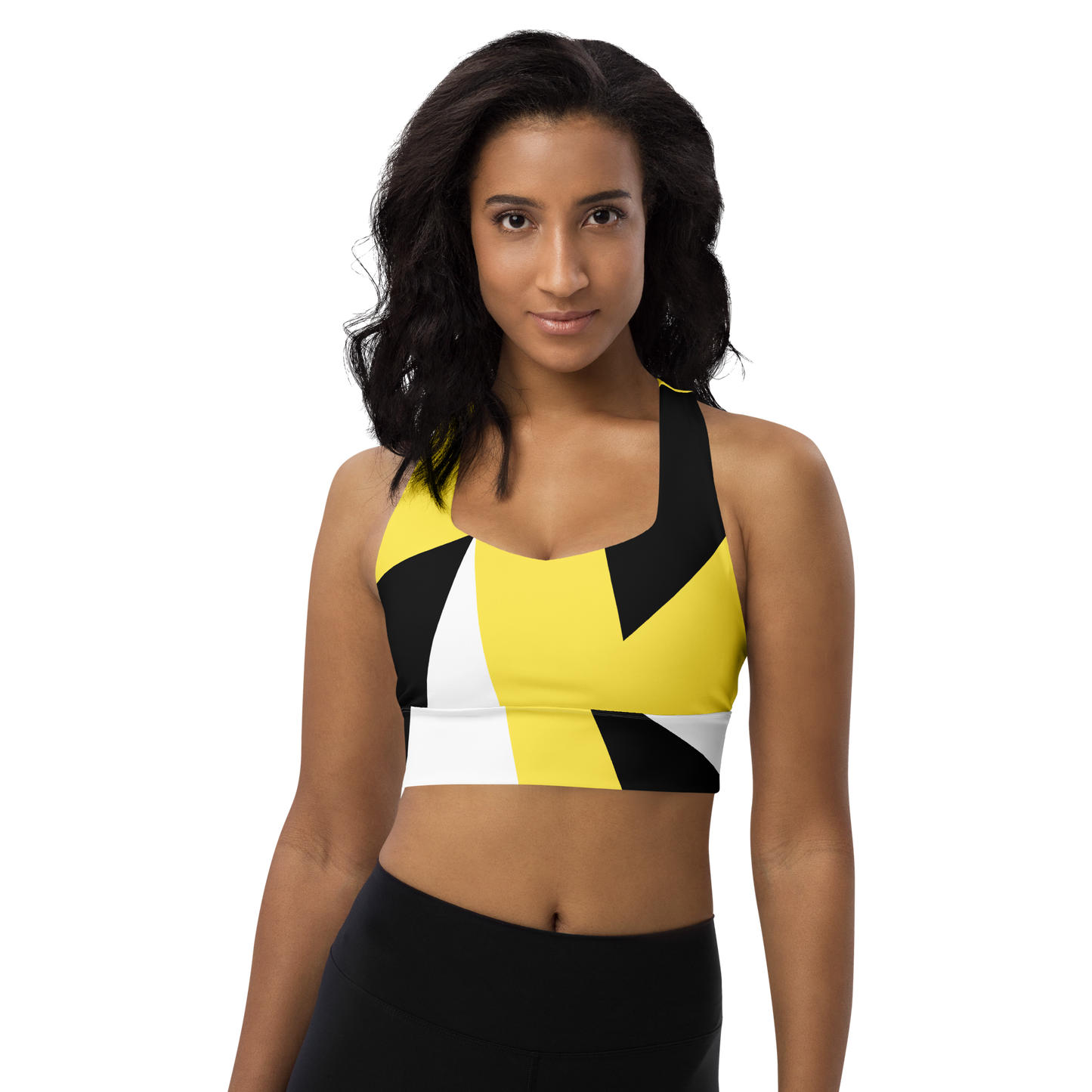 BabyCakes Longline Sports Bra - Black & Yellow