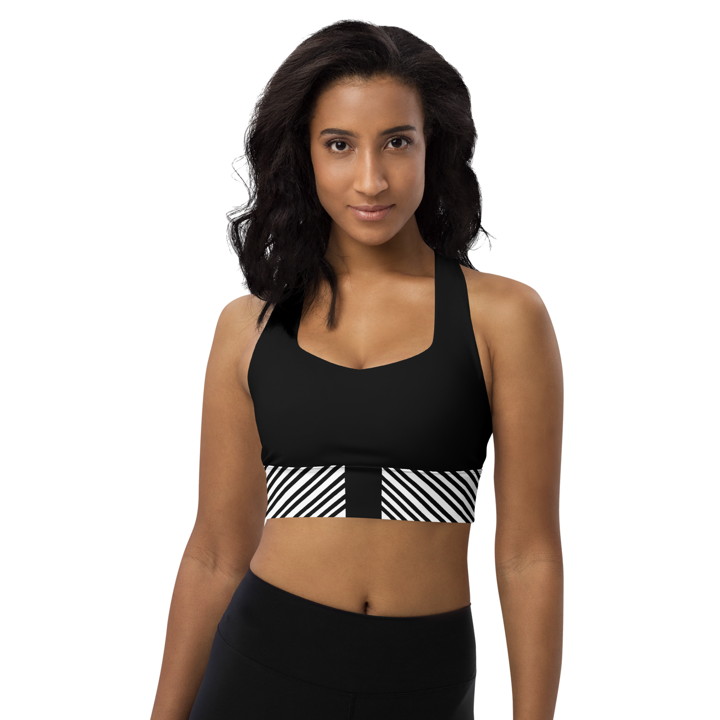 BabyCakes Longline Sports Bra - Black & White Stripe