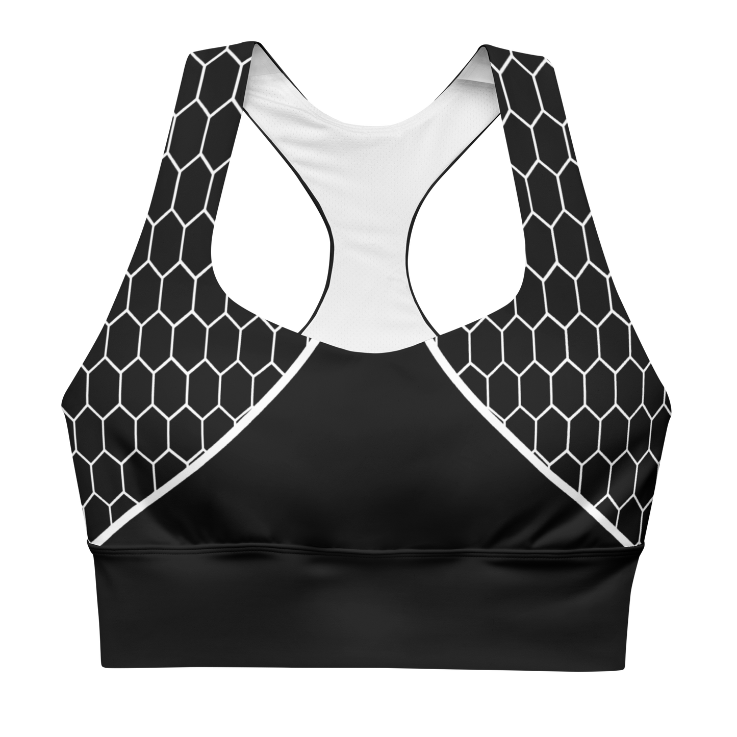 BabyCakes Longline Sports Bra - Black & White HoneyComb