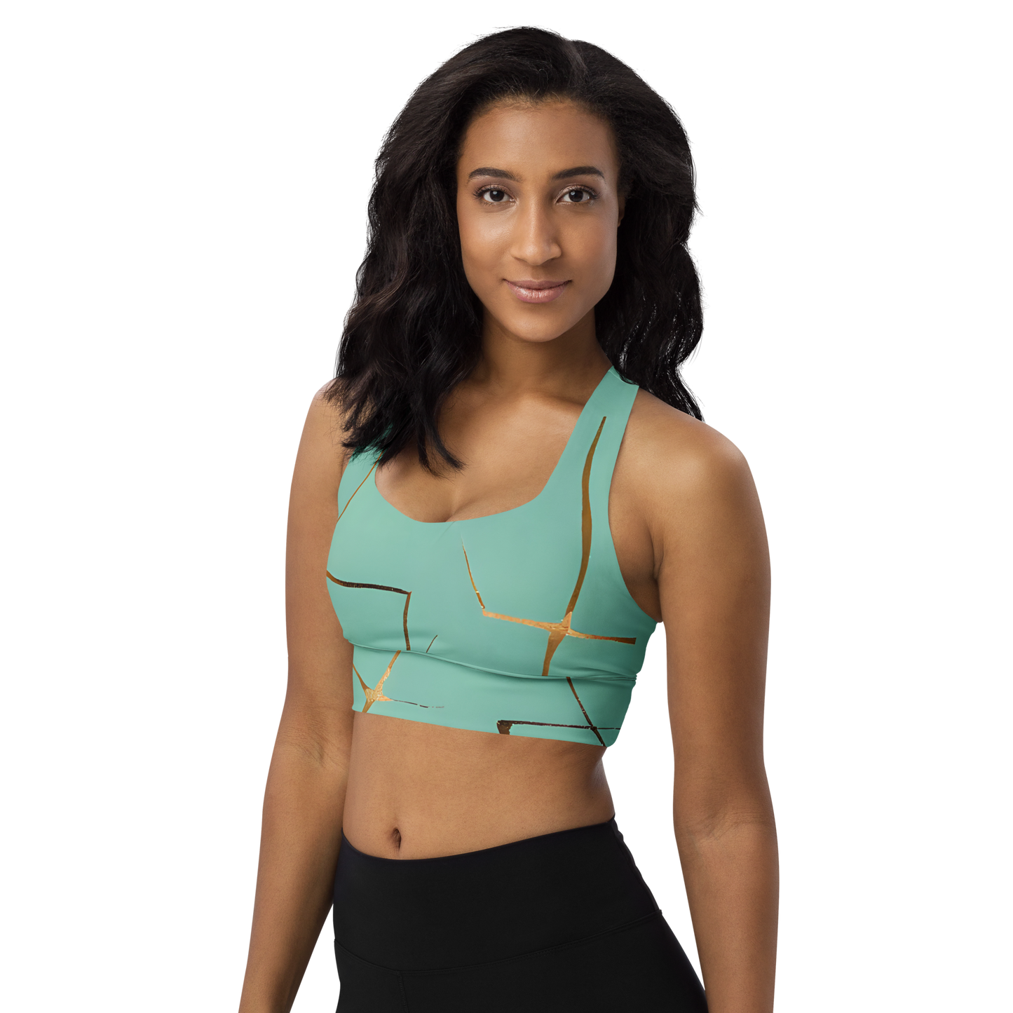 BabyCakes Longline Sports Bra - Teal & Gold