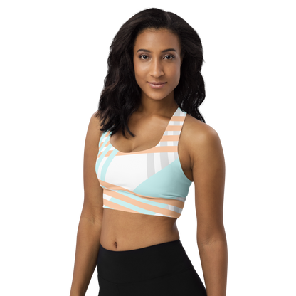 BabyCakes Longline Sports Bra - Blue & Peach Stripe