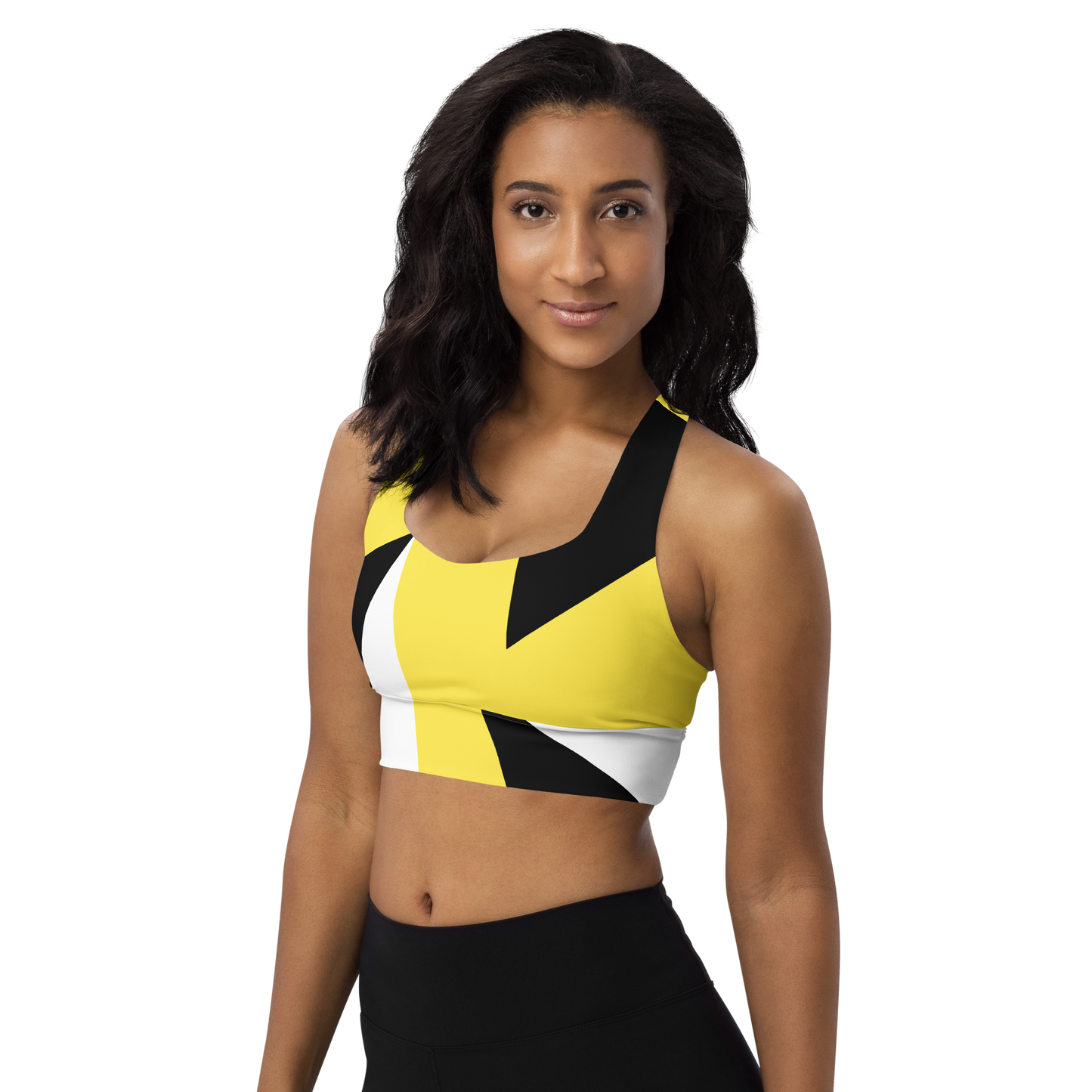 BabyCakes Longline Sports Bra - Black & Yellow