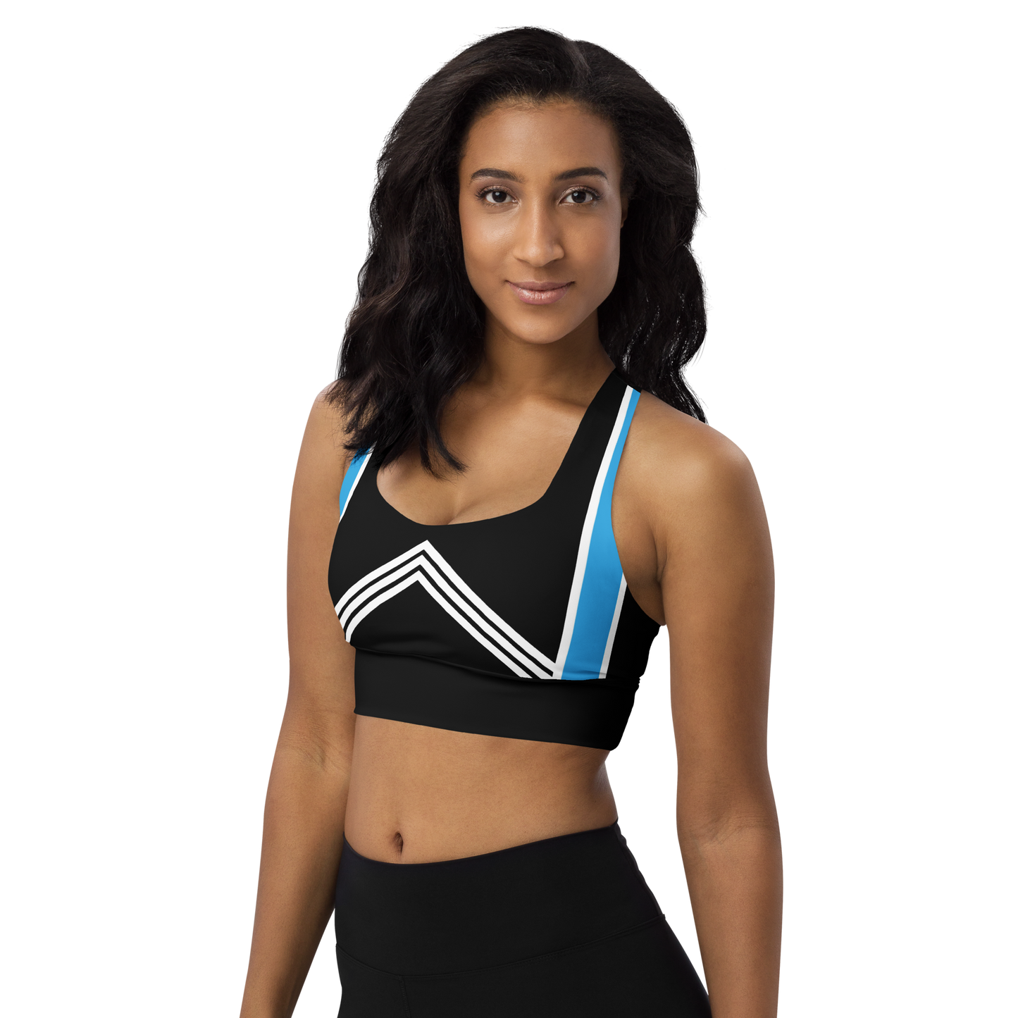 BabyCakes Longline Sports Bra - Blue & White Stripes