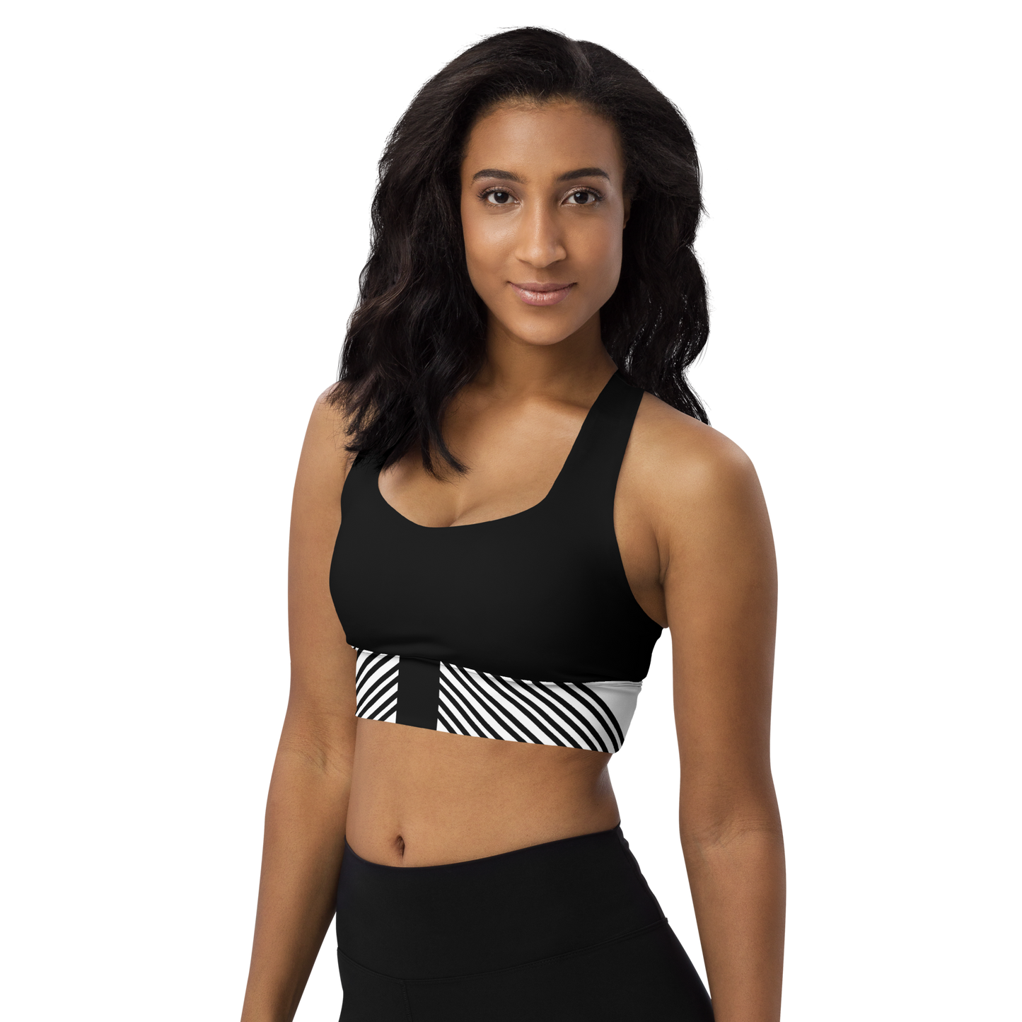 BabyCakes Longline Sports Bra - Black & White Stripe