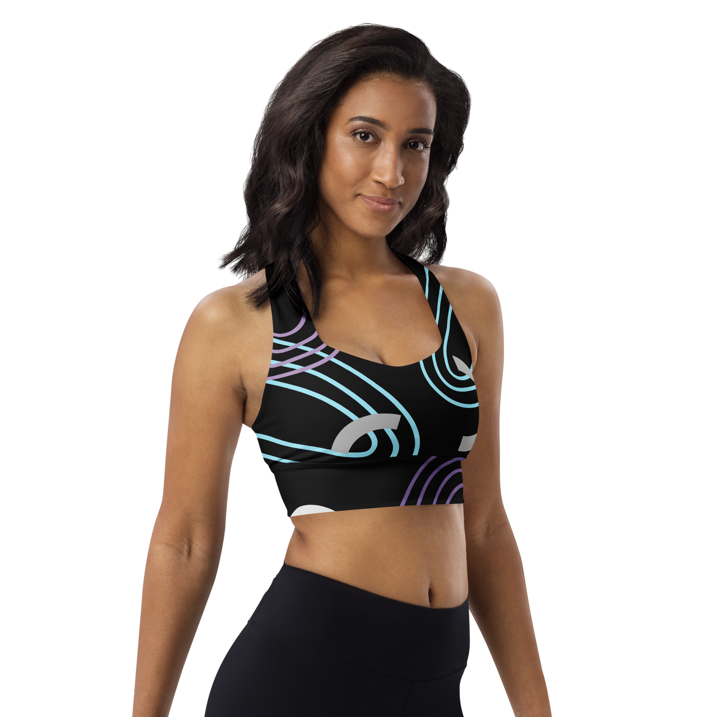 BabyCakes Longline Sports Bra - Circular Black