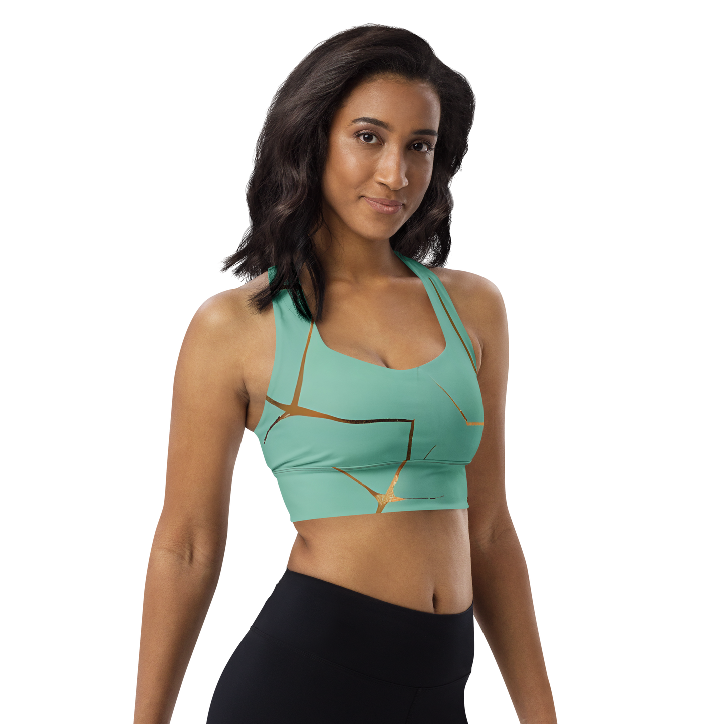 BabyCakes Longline Sports Bra - Teal & Gold