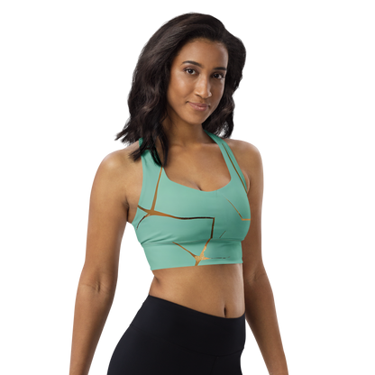 BabyCakes Longline Sports Bra - Teal & Gold