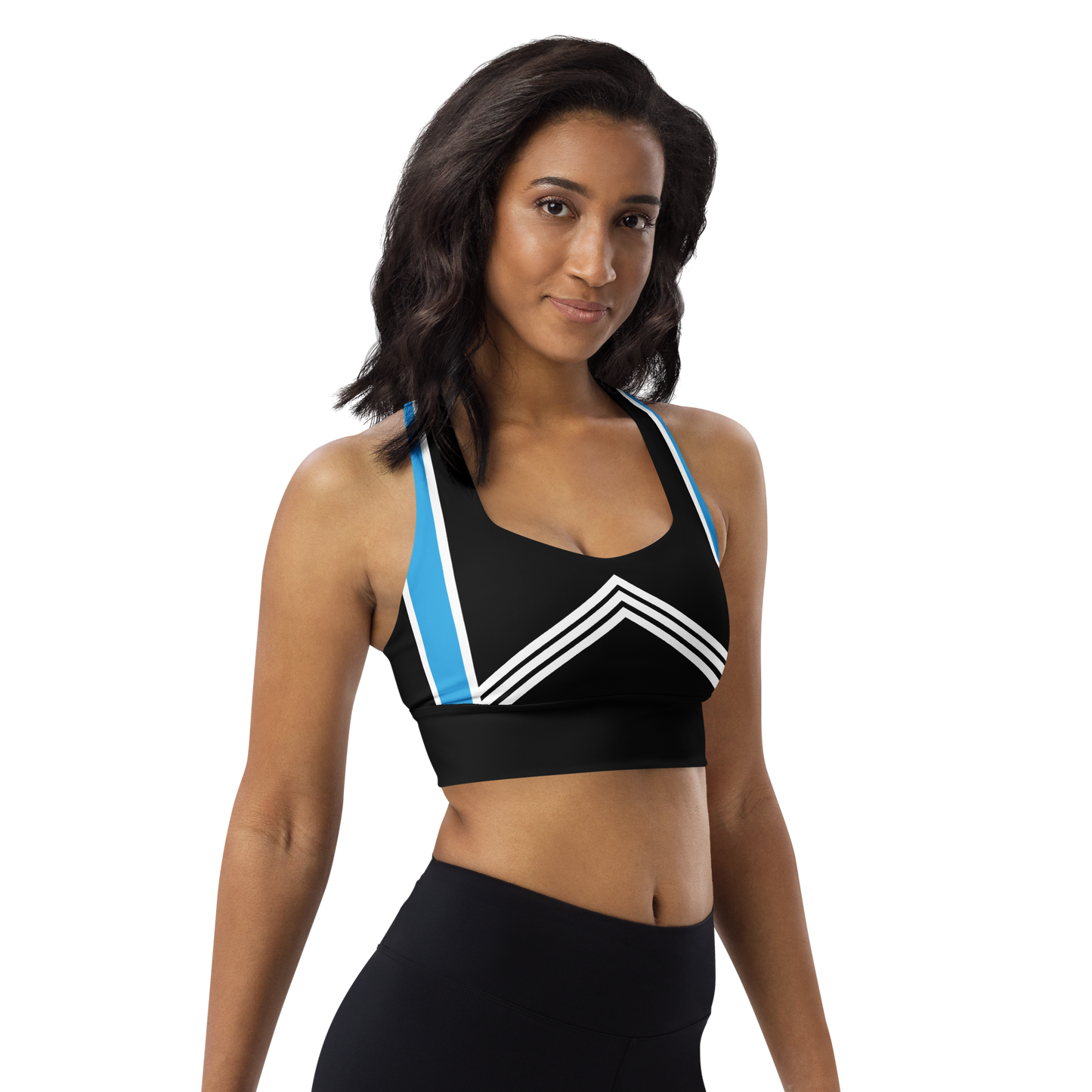 BabyCakes Longline Sports Bra - Blue & White Stripes