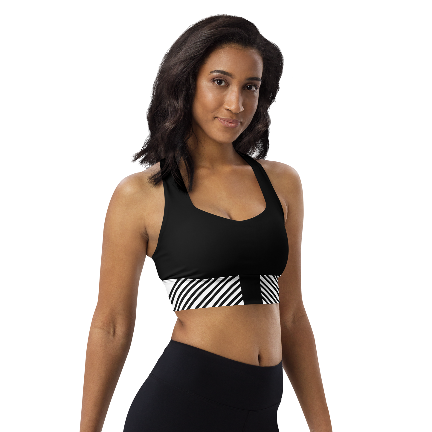 BabyCakes Longline Sports Bra - Black & White Stripe