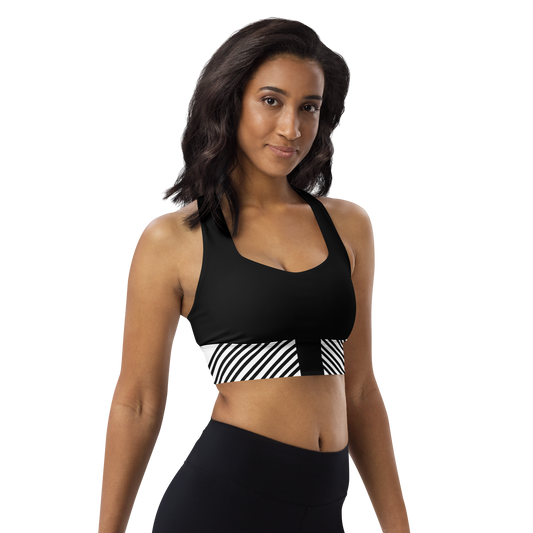 BabyCakes Longline Sports Bra - Black & White Stripe