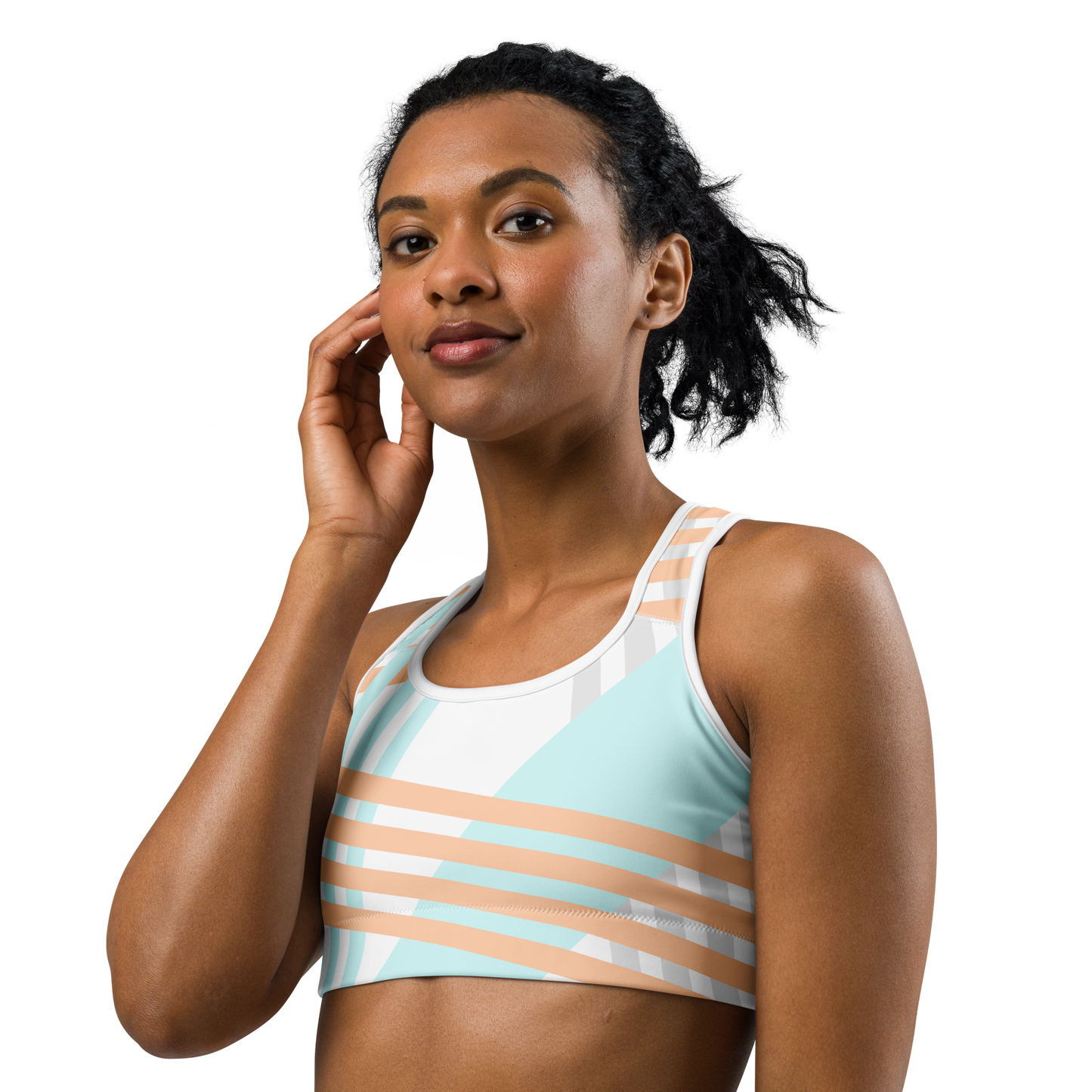 BabyCakes Sports Bra - Blue & Peach Stripe