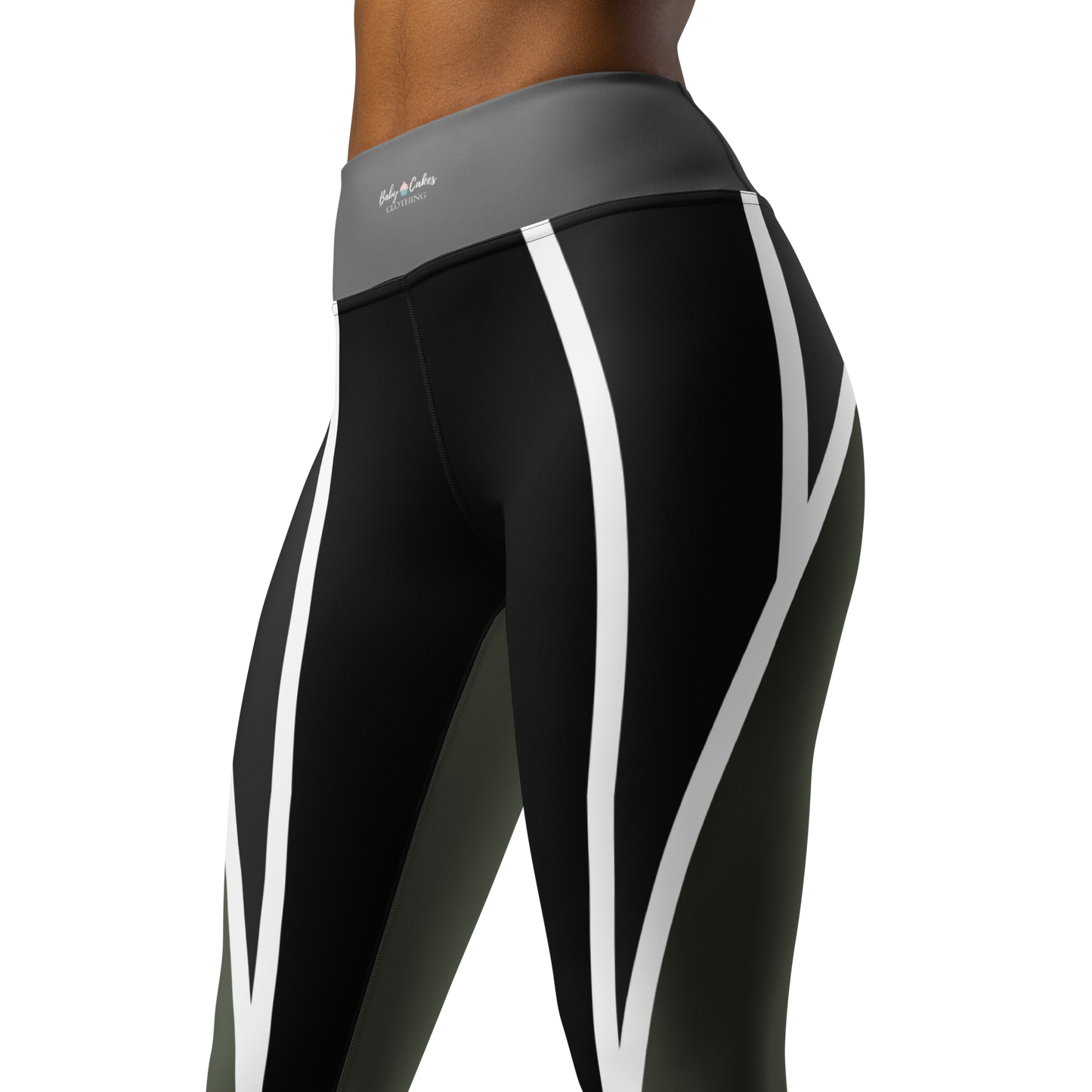 BabyCakes Yoga Leggings - Green & Black Strip